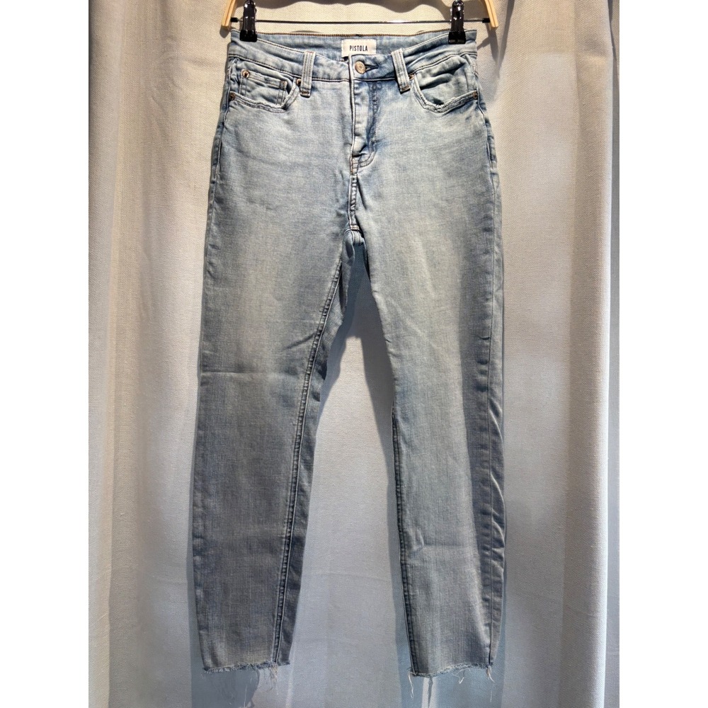 Pistola Women Light Wash High Rise Skinny Jeans Raw Hem siz 27p